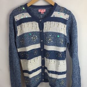 Christmas Cardigan Size 4/6 Blue White Snowflakes